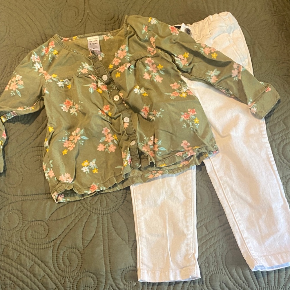 Floral Button-Up Shirt and White Pants Set